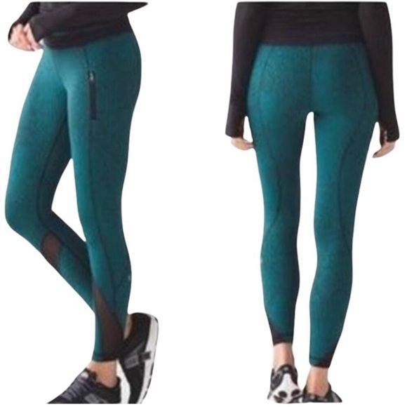 Pants - Lululemon leggings inspire tinght green spray with zip.